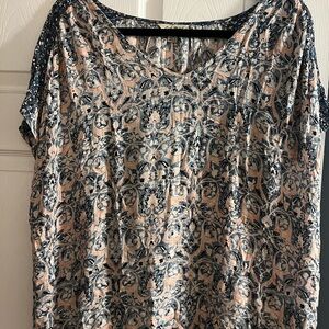 Lucky Brand Blue and Cream Women's Blouse